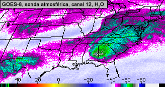 Canal 12 de vapor de agua de la sonda atmosférica del GOES