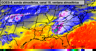 Canal 18 de ventana atmosférica de la sonda atmosférica del GOES