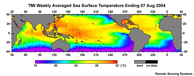 Animation of TMI weekly sea surface temperatures from 07 August to 30 October, 2004.