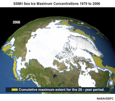 Annual Arctic sea ice maximum concentrations generated from SSM/I data for 1979 to 2006.