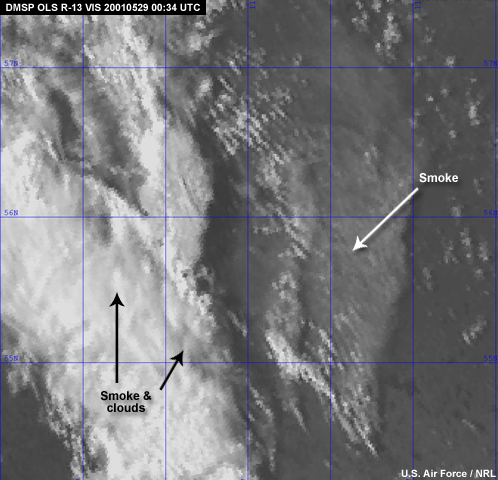 DMSP OLS image of Chisholm (Alberta) PyroCb, 29 May 2001
