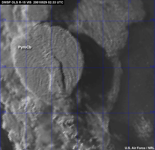 DMSP OLS image of Chisholm (Alberta) PyroCb, 29 May 2001