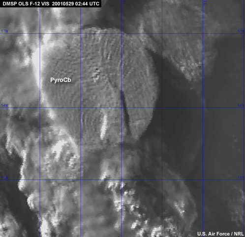 DMSP OLS image of Chisholm (Alberta) PyroCb, 29 May 2001