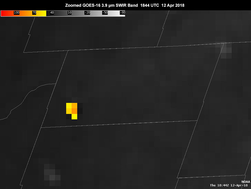 GOES-16 shortwave IR for the Rhea Fire in Oklahoma