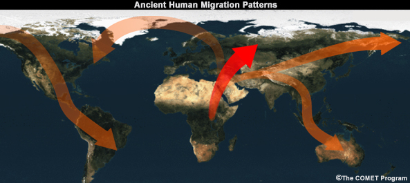 GA: Brannan
World map showing general patterns of human migration
