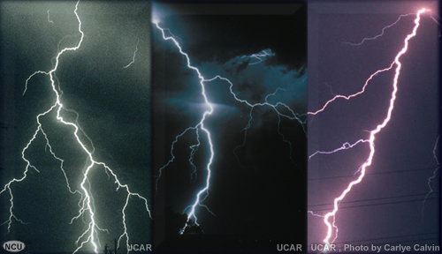 3 photographs of lightning events