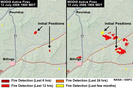 MODIS Active Fire Maps 12 and 13 July 2006 1900 MDT