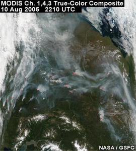 MODIS True Color 1/4/3 from 10 August 2005 2210 UTC