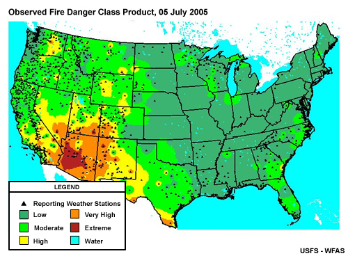 Observed Fire Danger Class Product, 05 July 2005