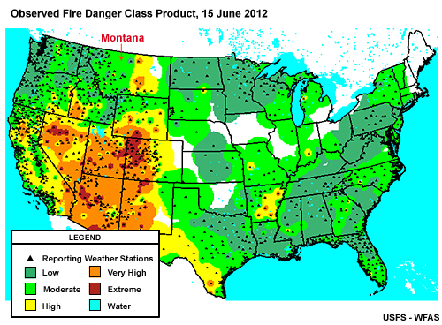 Observed Fire Danger Class Product, 15 July 2012