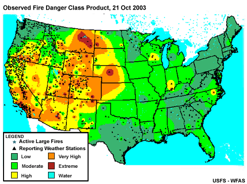 Observed Fire Danger Class Product, 21 Oct 2003