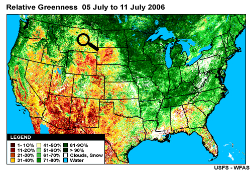 Relative Greenness Product from 05 July to 11 July 2006