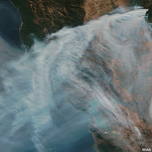 true color VIIRS image from the Camp Fire in northern California, 11 Nov 2018