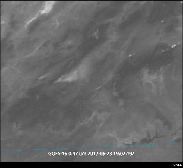 GOES-6 0.47 micrometer channel from GOES-16 showing smoke plume from June 2017 Utah wildfires.