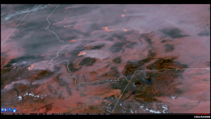 GOES-16 view of hot spots corresponding to Idaha and Montana wildfires, September 2017