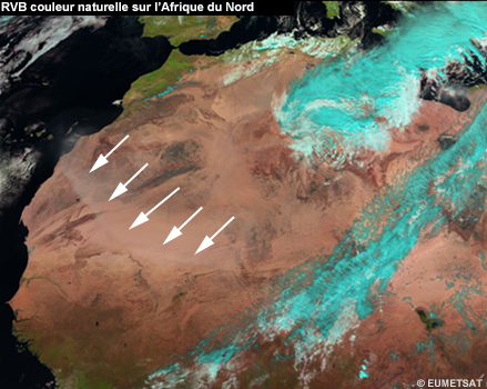 RVB Couleur Naturelle montrant de la poussière sur l'Afrique du Nord