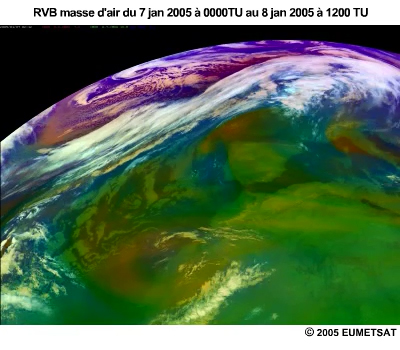 RVB masse d'air du 7 - 8 juillet 2005 sur le Sud de l'Europe et le Nord de l'Afrique