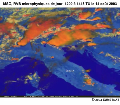 MSG, Animation de la RVB Microphysiques de Jour, 14 août 2003 de 1200 TU à 415 TU