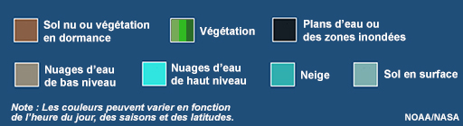 Légende d'interprétation des couleurs pour le produit composé RVB sol-nuage de jour