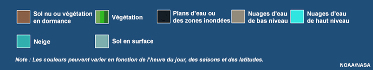 Légende d'interprétation des couleurs pour le produit composé RVB sol-nuage de jour