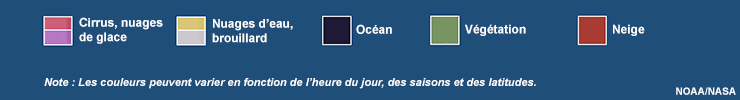 Légende d'interprétation des couleurs pour le produit composé RVB neige-brouillard de jour