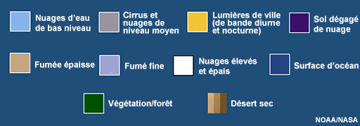 Légende d'interprétation des couleurs pour le produit composé RVB GeoColor de GOES-R