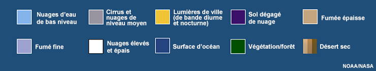 Légende d'interprétation des couleurs pour le produit composé RVB GeoColor de GOES-R