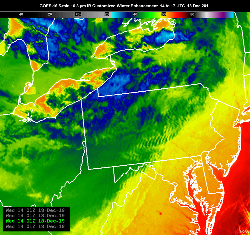 GOES-16 5-min 10.3 µm IR Customized Winter Enhancement  14 to 17 UTC  18 Dec 201