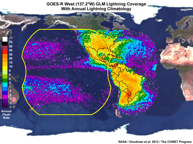 Geostationary Lightning Mapper overage from a GOES-West position at 137 degrees west longitude