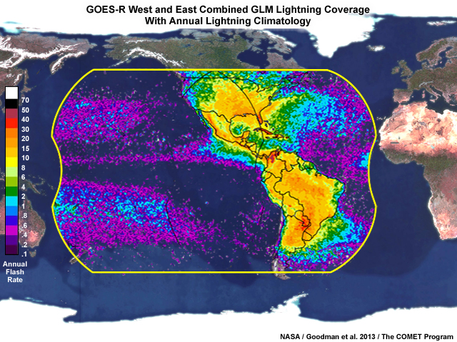 Geostationary Lightning Mapper combined coverage from GOES-West and GOES-East satellite locations