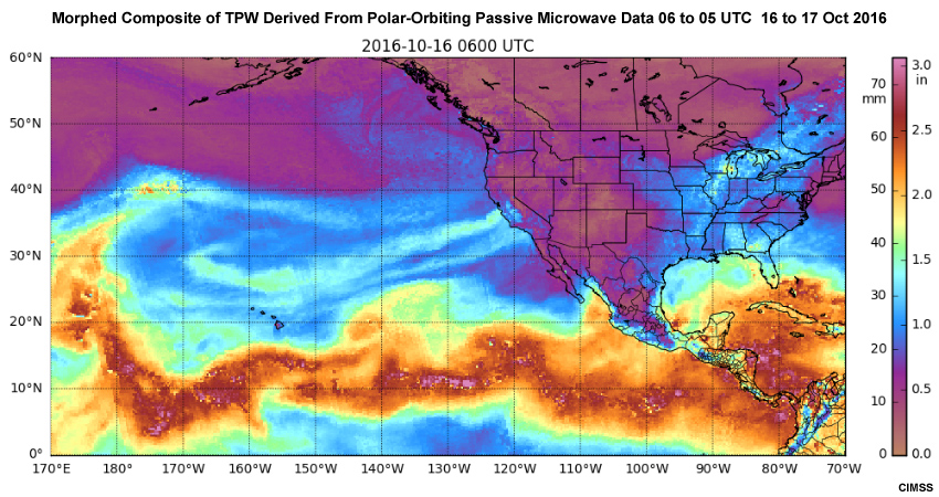Morphed composite of TPW and passive microwave data, including AMSR at 10 UTC on 16 Oct 2016