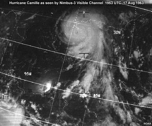 Nimbus-3 visible image of Hurricane Camille on August 17, 1963