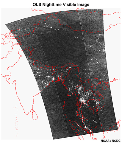 DMSP OLS nighttime visible image taken during new moon conditions.