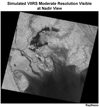 Simulation of a VIIRS 0.76 km moderate resolution pass over the Middle East using Landsat data.