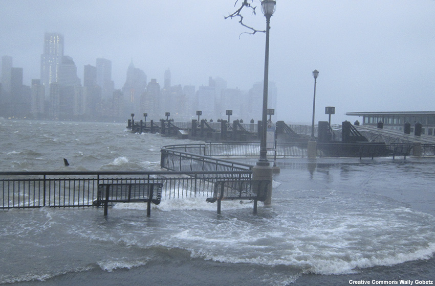 Exchange Place Waterfront during Hurricane Sandy (2012).
