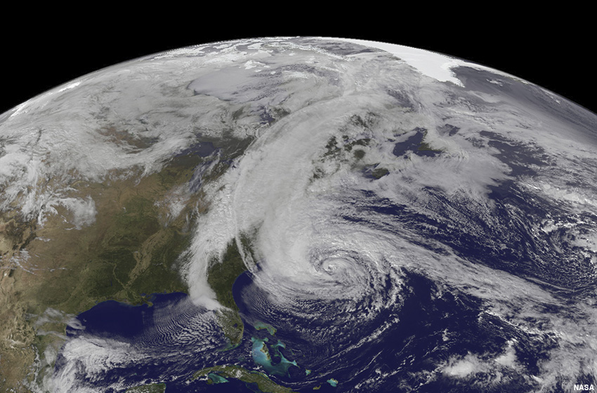 A natural-color image of Hurricane Sandy (2012).