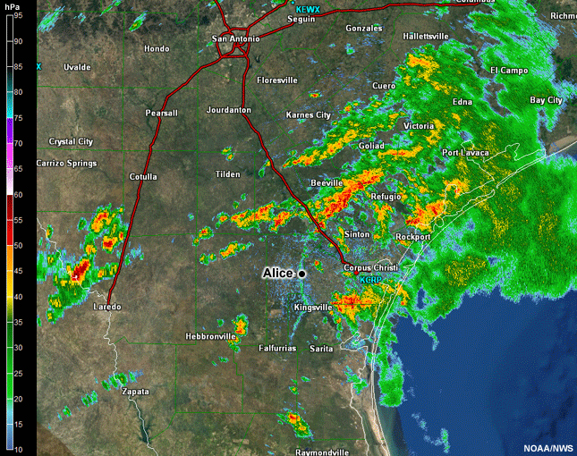 Radar reflectivity from Corpus Christi, Texas during TS Bill (2015).