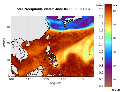 Total precipitable water loop during a Type-2 Mei-Yu case from 06 UTC June 3 to 12 UTC June 3, 2017.
