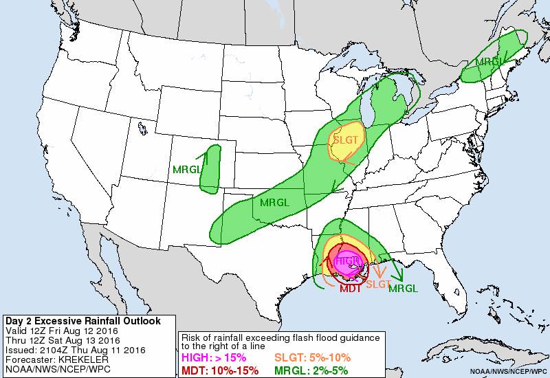 Day 2 excessive rainfall outlook, valid from 12 Z August 12 through 12 Z August 13, 2016.