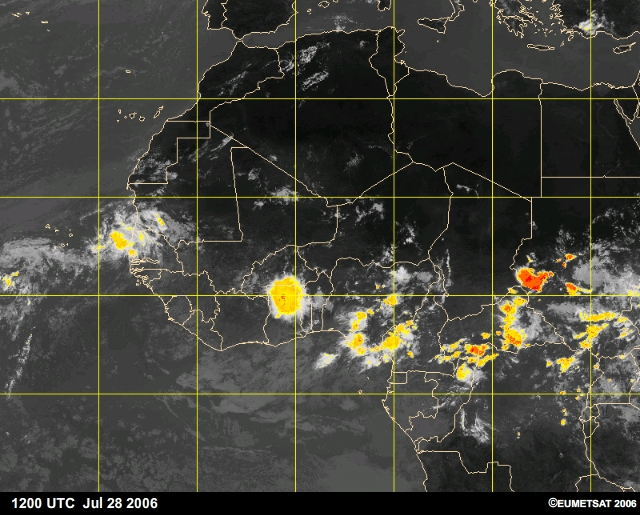 Non-squall tropical cluster as seen from infrared satellite imagery over Africa on July 28 2006.
