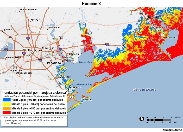 Potencial de inundación por marejada ciclónica en la región de Houston, Texas (experimental).