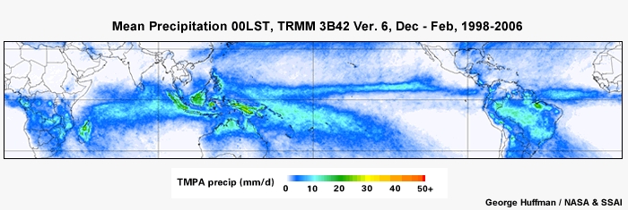 Mean Precip 00LST, TRMM Dec - Feb, 1998-2006