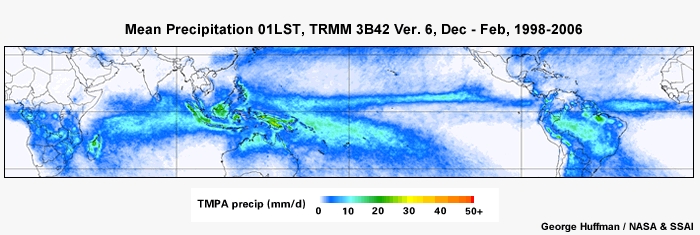 Mean Precip 01LST, TRMM Dec - Feb, 1998-2006