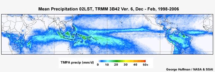 Mean Precip 02LST, TRMM Dec - Feb, 1998-2006