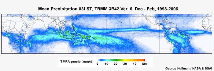 Mean Precip 03LST, TRMM Dec - Feb, 1998-2006