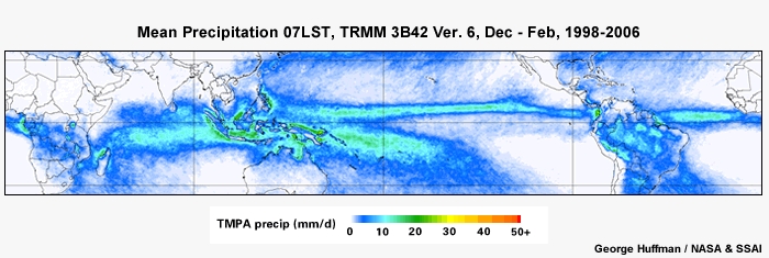 Mean Precip 07LST, TRMM Dec - Feb, 1998-2006