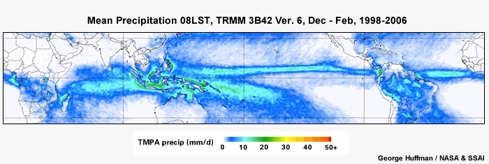 Mean Precip 08LST, TRMM Dec - Feb, 1998-2006