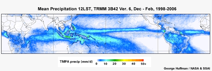 Mean Precip 12LST, TRMM Dec - Feb, 1998-2006