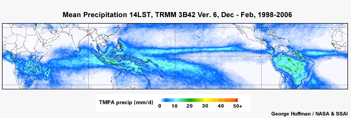 Mean Precip 14LST, TRMM Dec - Feb, 1998-2006
