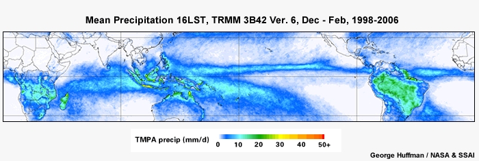 Mean Precip 16LST, TRMM Dec - Feb, 1998-2006